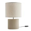Lampe à poser en céramique taupe mat et abat-jour en lin naturel TIGA