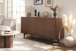 Lampe à poser en céramique taupe mat et abat-jour en lin naturel TIGA