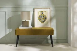 Lampe à poser en céramique taupe mat et abat-jour en lin naturel TIGA