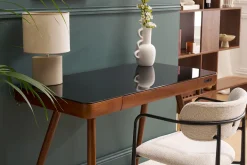Lampe à poser en céramique taupe mat et abat-jour en lin naturel TIGA
