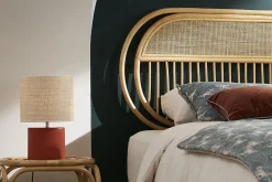 Lampe à poser en céramique terracotta mat et abat-jour en raphia naturel H40 cm TIGA