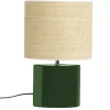 Lampe à poser en céramique vert foncé et abat-jour en raphia naturel H40 cm TIGA