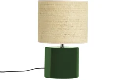 Lampe à poser en céramique vert foncé et abat-jour en raphia naturel H40 cm TIGA