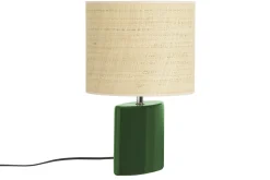 Lampe à poser en céramique vert foncé et abat-jour en raphia naturel H40 cm TIGA