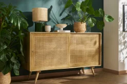 Lampe à poser en céramique vert foncé et abat-jour en raphia naturel H40 cm TIGA