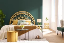 Lampe à poser en céramique vert foncé et abat-jour en raphia naturel H40 cm TIGA