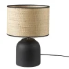 Lampe à poser noire en céramique mate et abat-jour en raphia H35 cm ROCHA