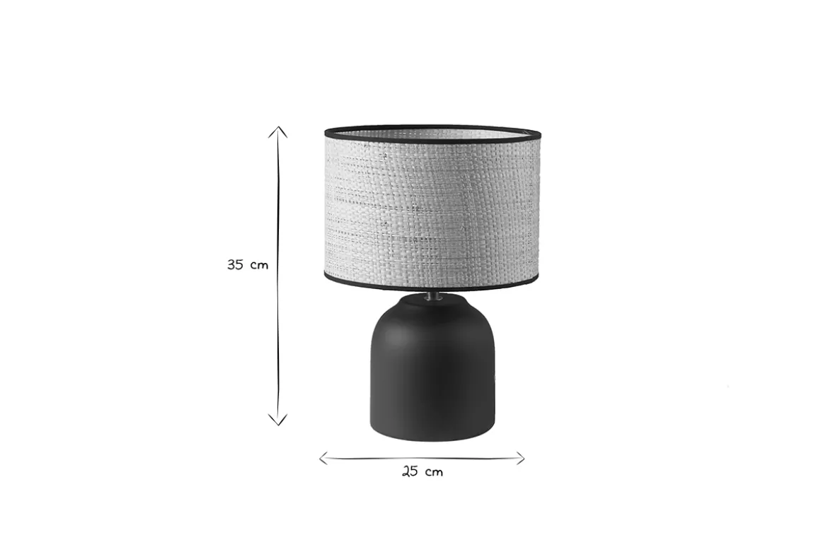 Lampe à poser noire en céramique mate et abat-jour en raphia H35 cm ROCHA