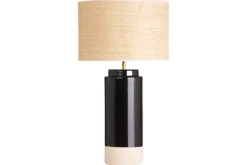 Lampe à poser noire en céramique et abat-jour en rabane H64 cm MAJES