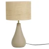 Lampe à poser taupe en céramique mate et abat-jour en raphia H49 cm PYRUS