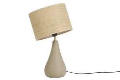 Lampe à poser taupe en céramique mate et abat-jour en raphia H49 cm PYRUS