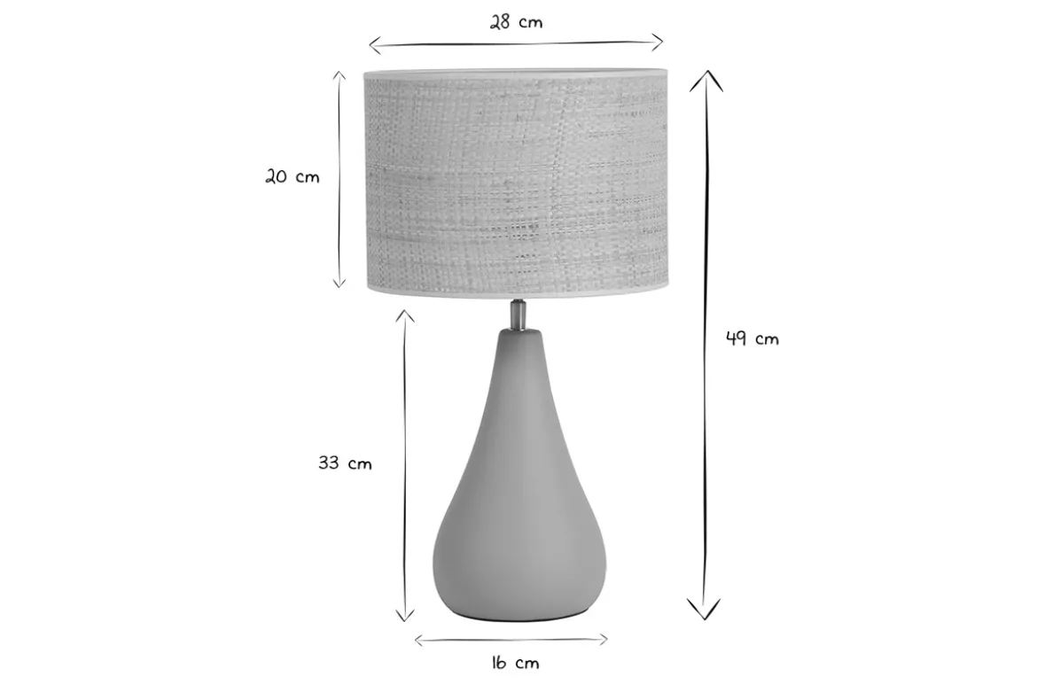 Lampe à poser taupe en céramique mate et abat-jour en raphia H49 cm PYRUS