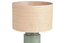 Lampe à poser verte en céramique et abat-jour en rabane H64 cm MAJES