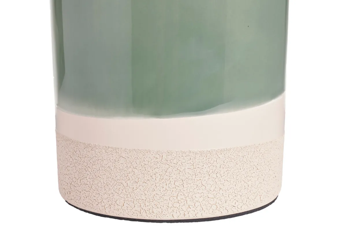 Lampe à poser verte en céramique et abat-jour en rabane H64 cm MAJES
