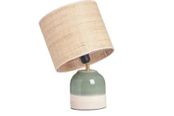 Lampe à poser verte en céramique et abat-jour en rabane H35 cm PIEGA