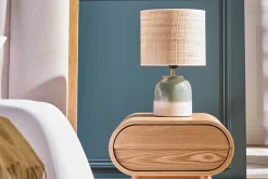 Lampe à poser verte en céramique et abat-jour en rabane H35 cm PIEGA