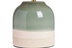 Lampe à poser verte en céramique et abat-jour en rabane H35 cm PIEGA