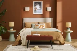 Lampe à poser verte en céramique et abat-jour en rabane H35 cm PIEGA