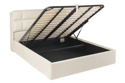 Lit coffre 2 places 160x200 cm en tissu texturé beige HONO
