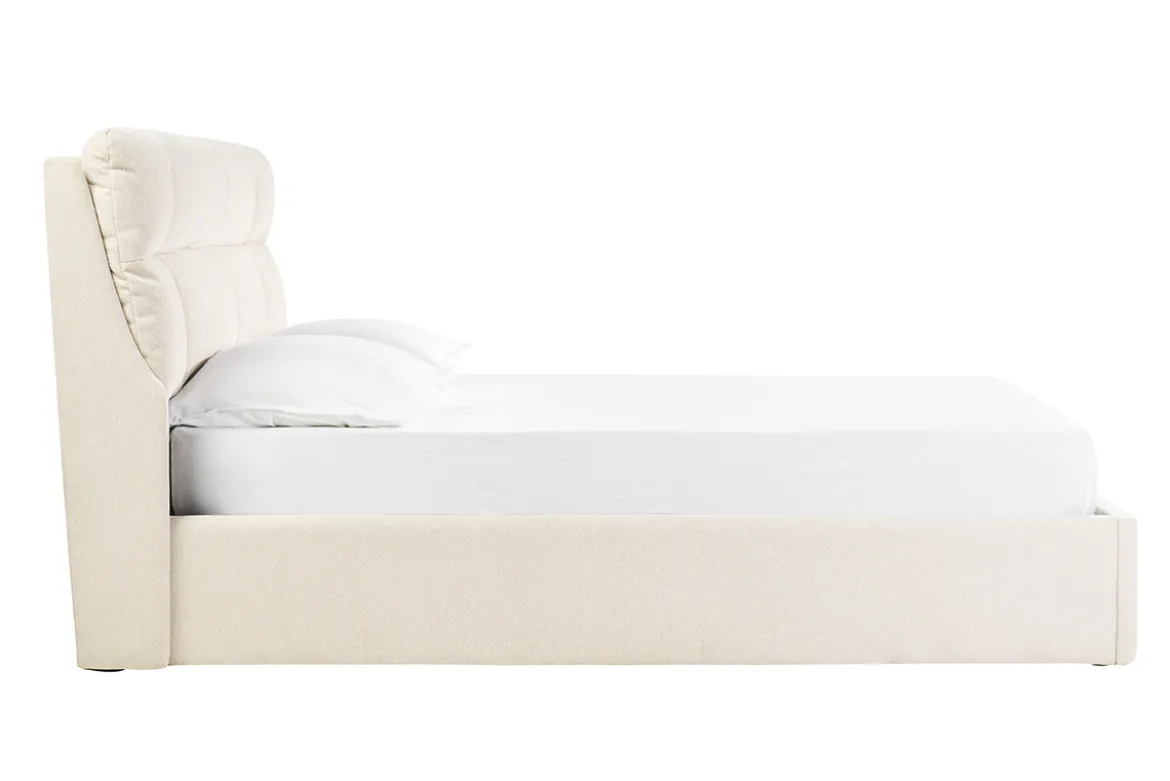 Lit coffre 2 places 160x200 cm en tissu texturé beige HONO