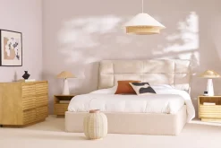 Lit coffre 2 places 160x200 cm en tissu texturé beige HONO