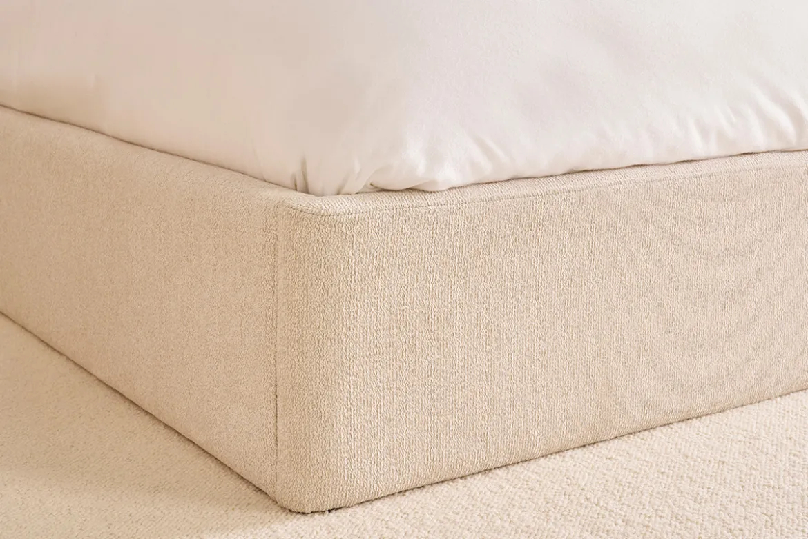 Lit coffre 2 places 160x200 cm en tissu texturé beige HONO