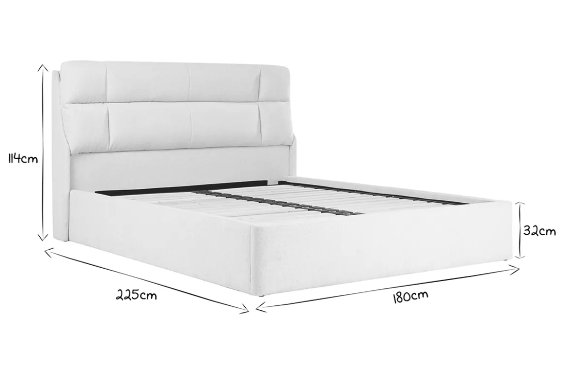 Lit coffre 2 places 160x200 cm en tissu texturé beige HONO