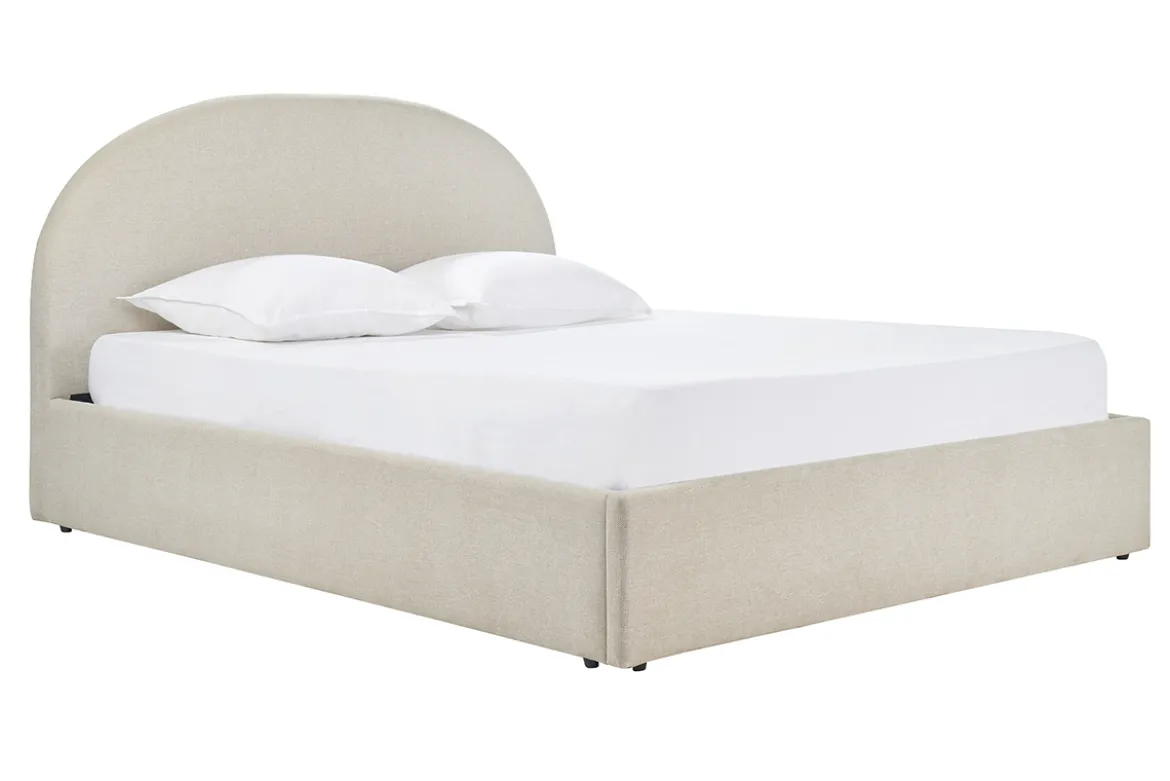 Lit coffre 2 places 160x200 cm en tissu beige OREN