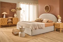 Lit coffre 2 places 160x200 cm en tissu beige OREN