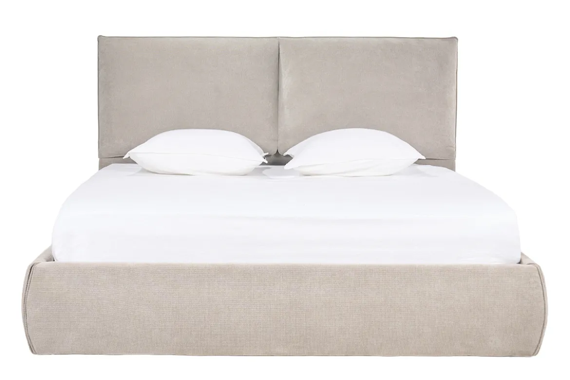 Lit coffre 2 places 160x200 cm en tissu chenille beige VIGO