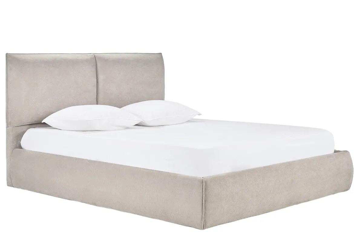 Lit coffre 2 places 160x200 cm en tissu chenille beige VIGO