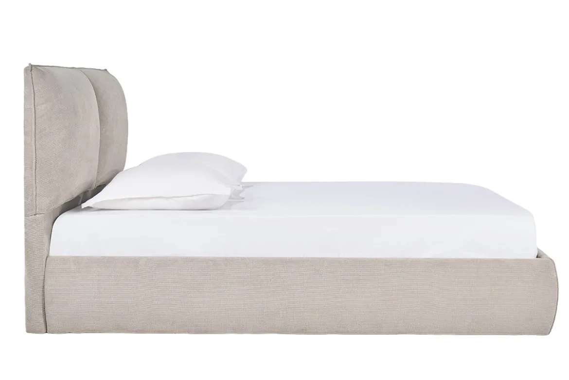 Lit coffre 2 places 160x200 cm en tissu chenille beige VIGO