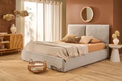 Lit coffre 2 places 160x200 cm en tissu chenille beige VIGO