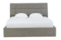 Lit coffre 2 places 160x200 cm en tissu texturé taupe HONO