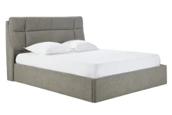 Lit coffre 2 places 160x200 cm en tissu texturé taupe HONO