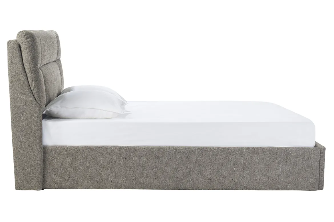 Lit coffre 2 places 160x200 cm en tissu texturé taupe HONO