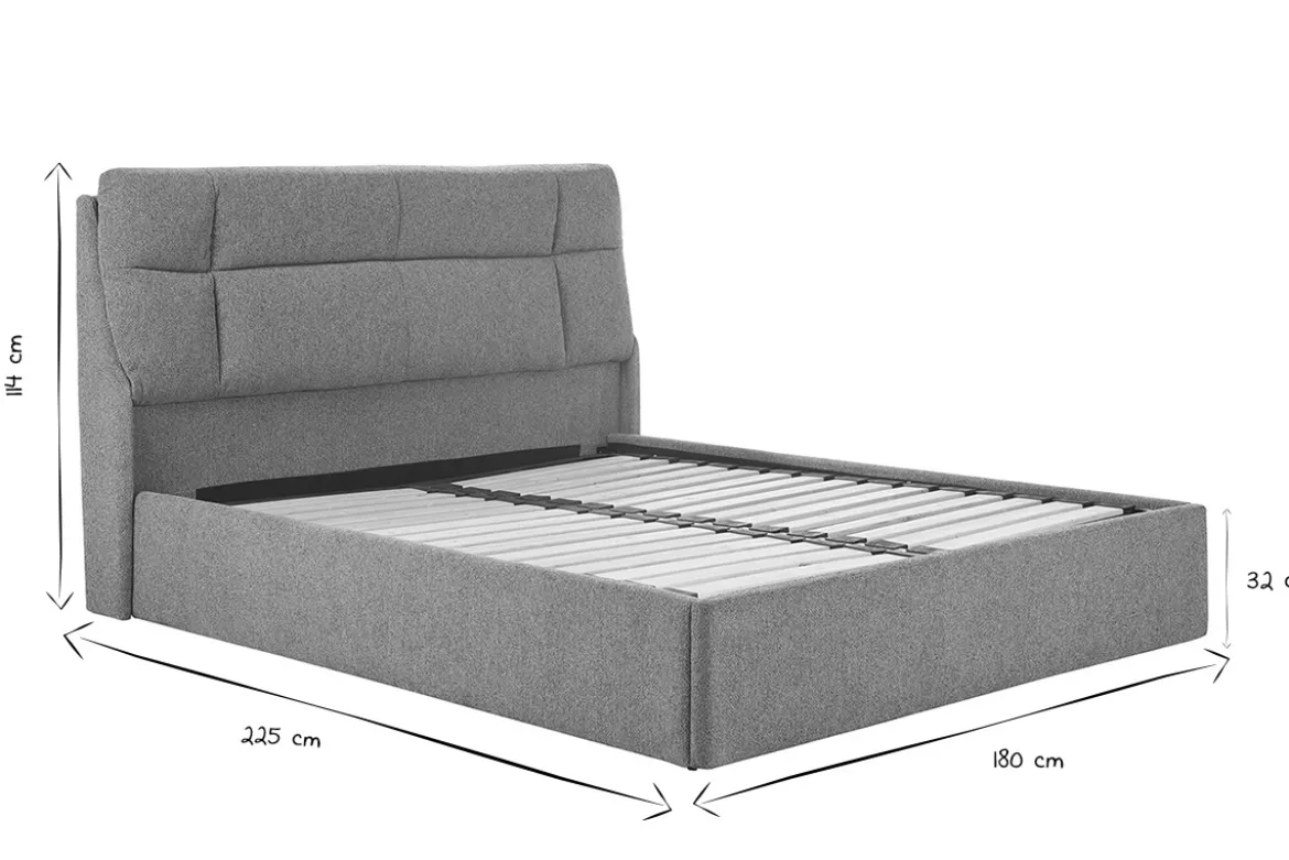 Lit coffre 2 places 160x200 cm en tissu texturé taupe HONO