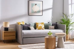 Lit gigogne en tissu gris 90x190 cm ELIE