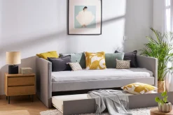 Lit gigogne en tissu gris 90x190 cm ELIE