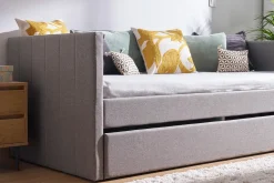 Lit gigogne en tissu gris 90x190 cm ELIE