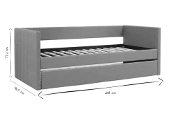 Lit gigogne en tissu gris 90x190 cm ELIE