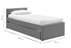 Lit gigogne en tissu gris 90x190 cm MACCO