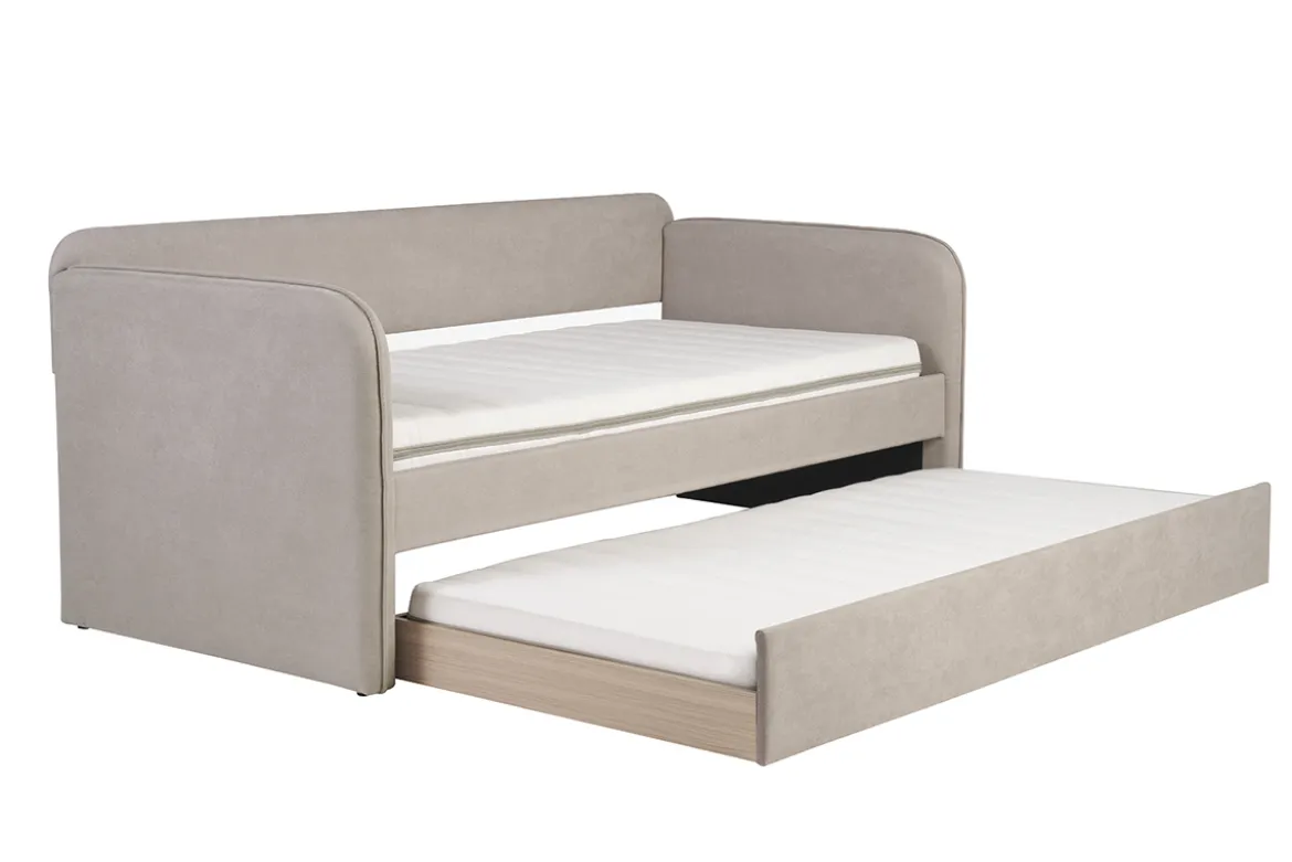 Lit gigogne en tissu taupe 90 x 190 cm EDISON