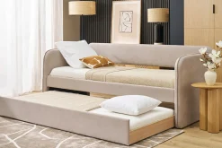 Lit gigogne en tissu taupe 90 x 190 cm EDISON