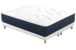 Lit 2 places 160x200 cm avec sommiers tapissiers et matelas avec accueil mousse mémoire de forme BENJI