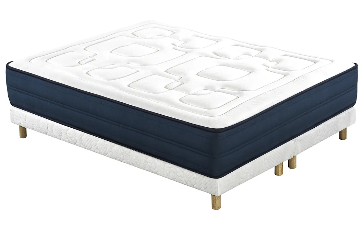 Lit 2 places 160x200 cm avec sommiers tapissiers et matelas avec accueil mousse mémoire de forme BENJI