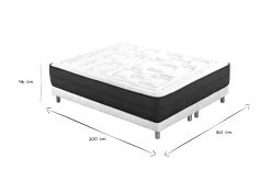 Lit 2 places 160x200 cm avec sommiers tapissiers et matelas avec accueil mousse mémoire de forme BENJI
