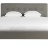Lit 2 places 160x200 cm avec tête de lit en tissu gris clair LEONCE