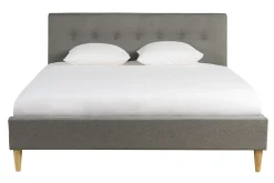Lit 2 places 160x200 cm avec tête de lit en tissu gris clair LEONCE