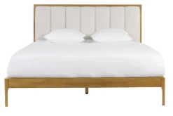 Lit 2 places 160x200 cm en bois clair et tissu gris clair RONN
